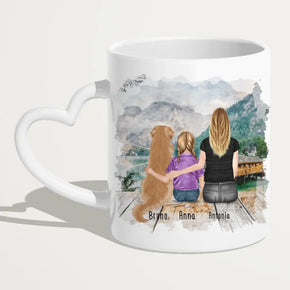 Personalisierte Tasse mit 1 Frau + 1 Kind + 1 Hund