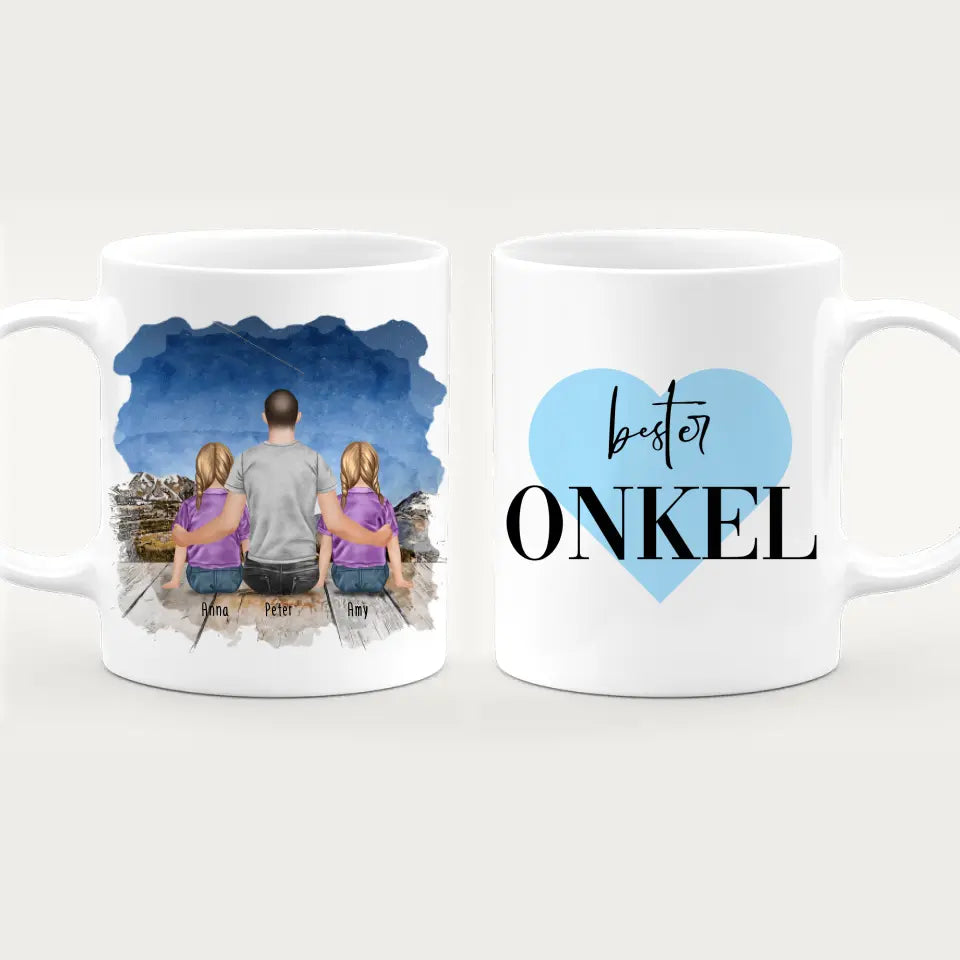 Personalisierte Tasse - 2 Kinder + 1 Mann - Bester Onkel