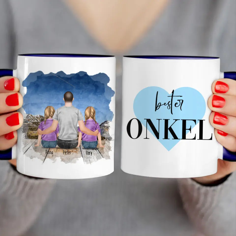 Personalisierte Tasse - 2 Kinder + 1 Mann - Bester Onkel