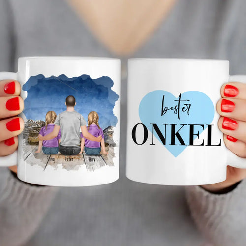 Personalisierte Tasse - 2 Kinder + 1 Mann - Bester Onkel