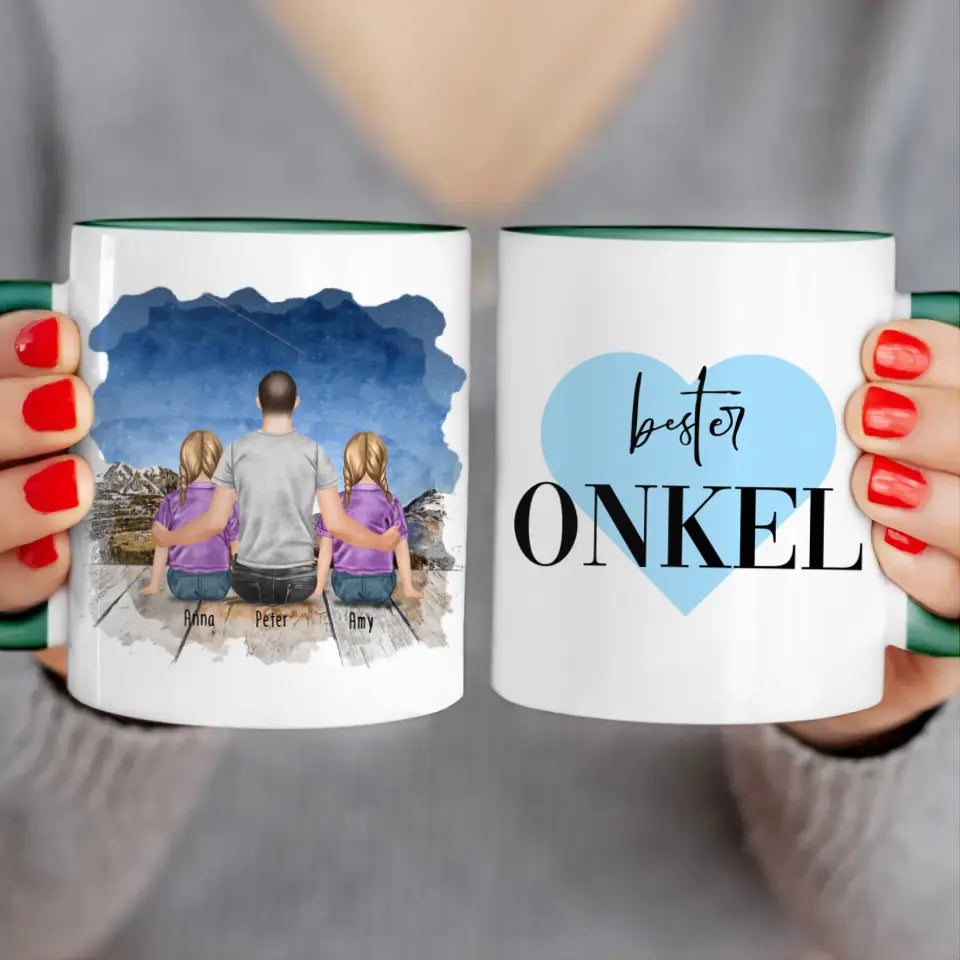 Personalisierte Tasse - 2 Kinder + 1 Mann - Bester Onkel