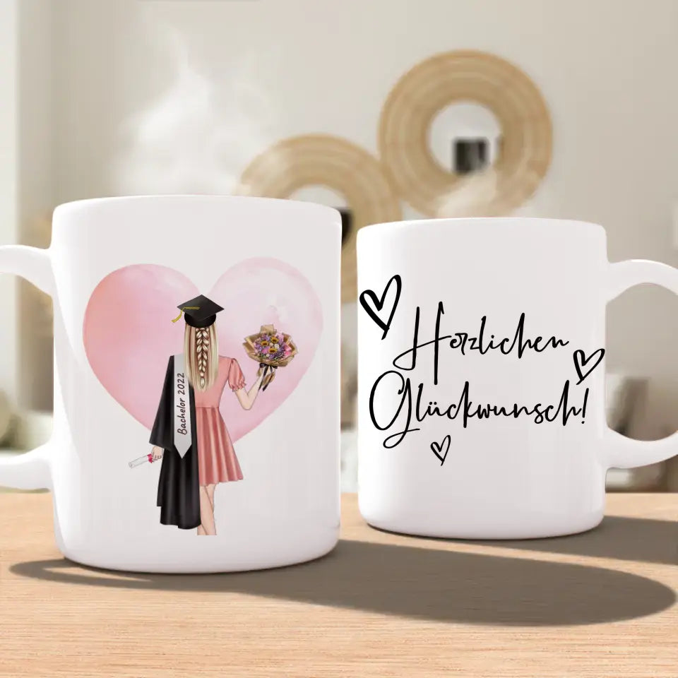 Personalisierte Tasse - Bachelor/Master/Abi/Schulabschluss Geschenk (1 Frau)