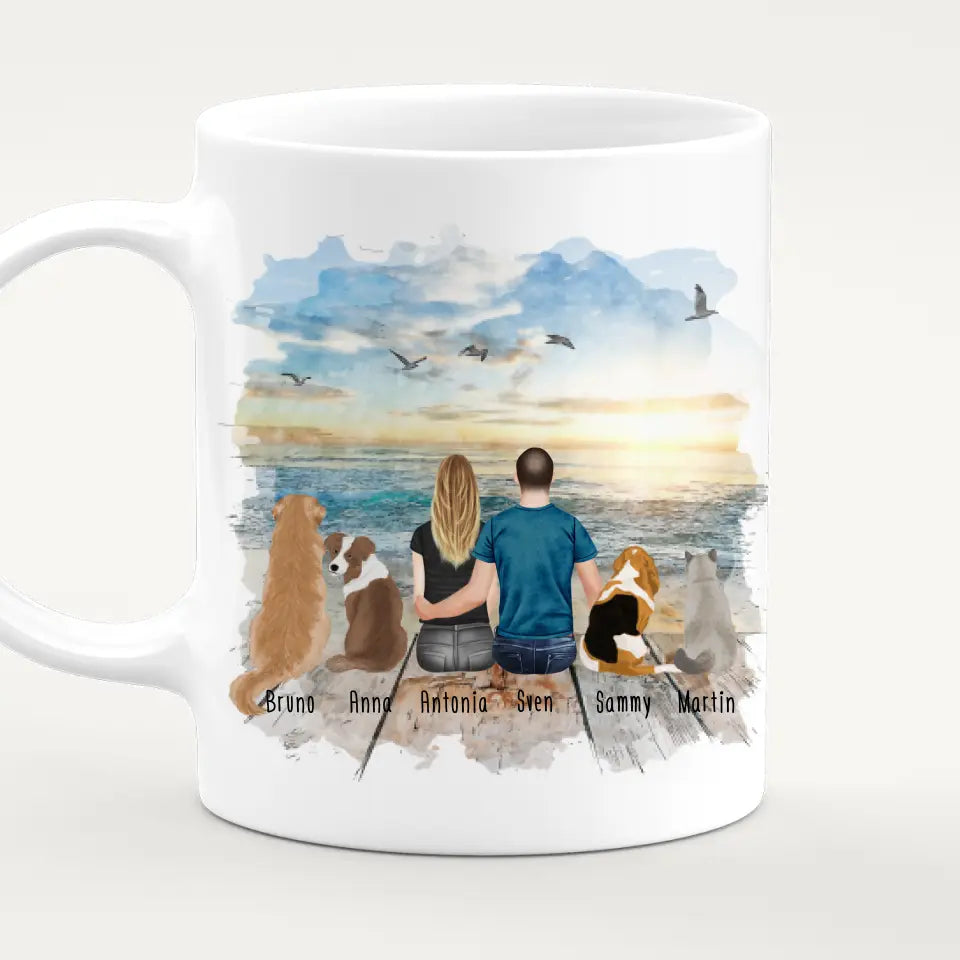 Personalisierte Tasse - 1 Frau + 1 Mann (Paar/Pärchen) + 1-5 Hunde/Katzen