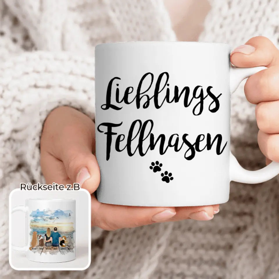 Personalisierte Tasse - 1 Frau + 1 Mann (Paar/Pärchen) + 1-5 Hunde/Katzen