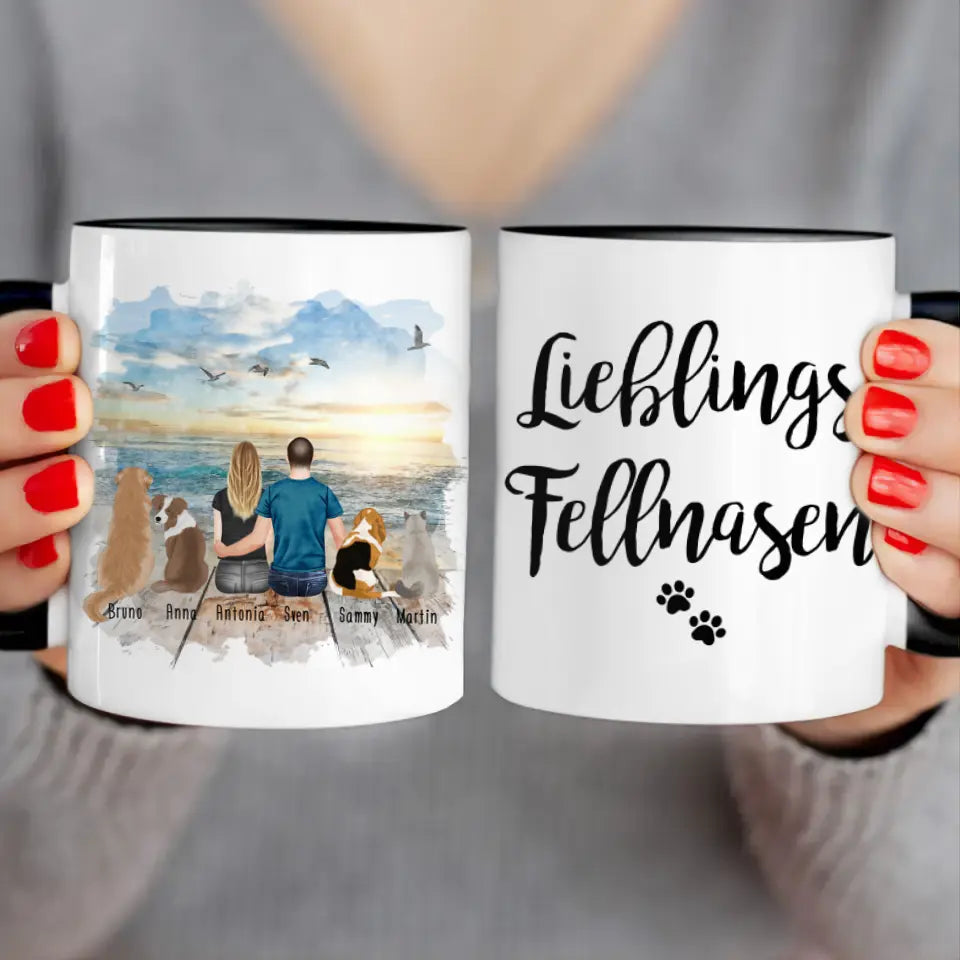 Personalisierte Tasse - 1 Frau + 1 Mann (Paar/Pärchen) + 1-5 Hunde/Katzen