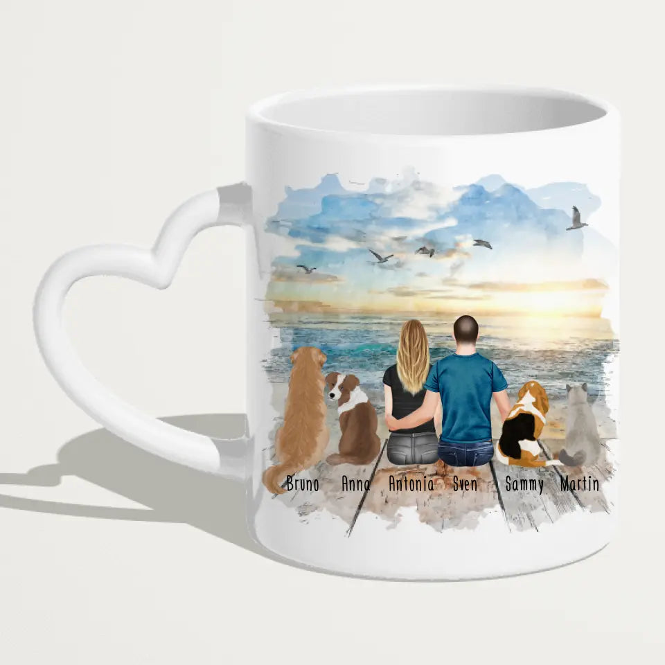 Personalisierte Tasse - 1 Frau + 1 Mann (Paar/Pärchen) + 1-5 Hunde/Katzen