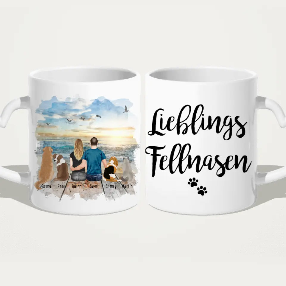 Personalisierte Tasse - 1 Frau + 1 Mann (Paar/Pärchen) + 1-5 Hunde/Katzen