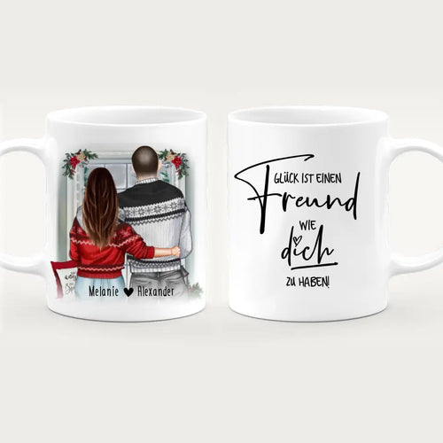 Personalisierte Tasse mit Paar in Weihnachtspullovern (stehend) - Pärchen Tasse - Weihnachtstasse