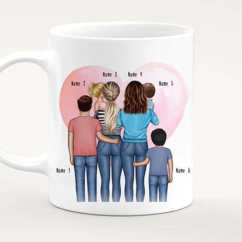 Personalisierte Tasse - Familie (lesbisch/gleichgeschlechtlich) mit 1-4 Kindern