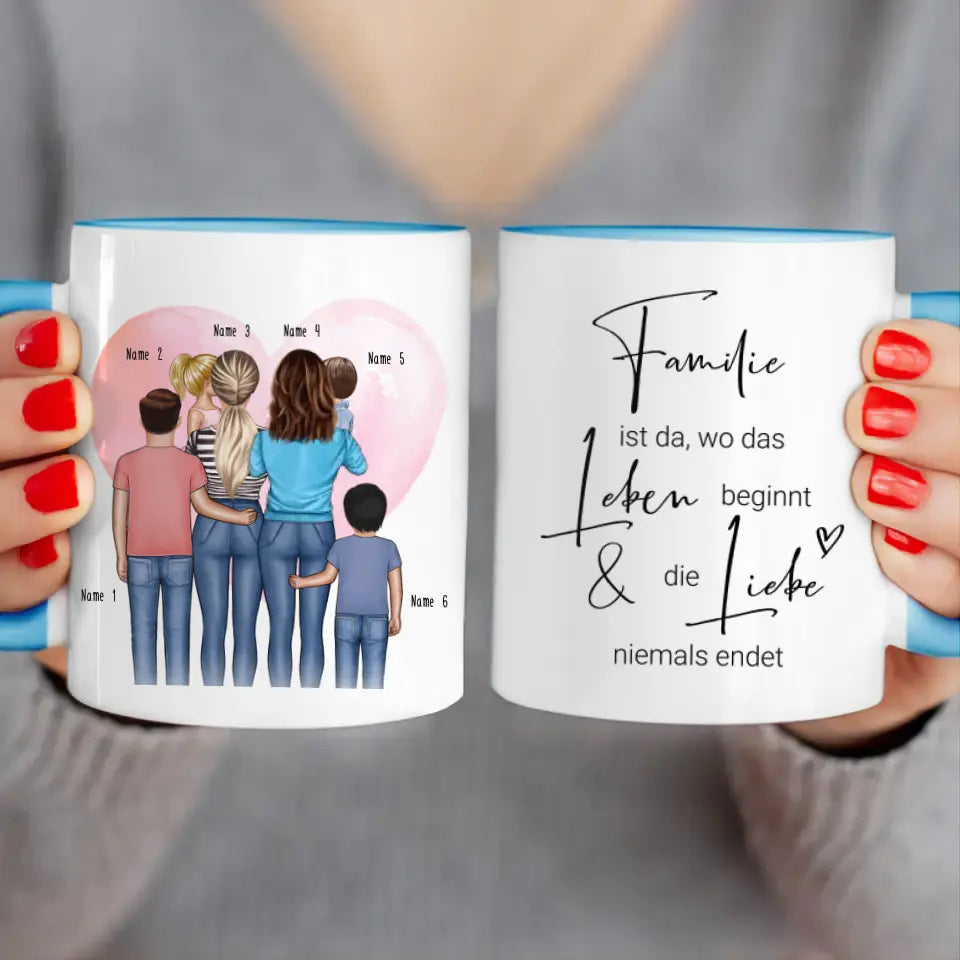 Personalisierte Tasse - Familie (lesbisch/gleichgeschlechtlich) mit 1-4 Kindern