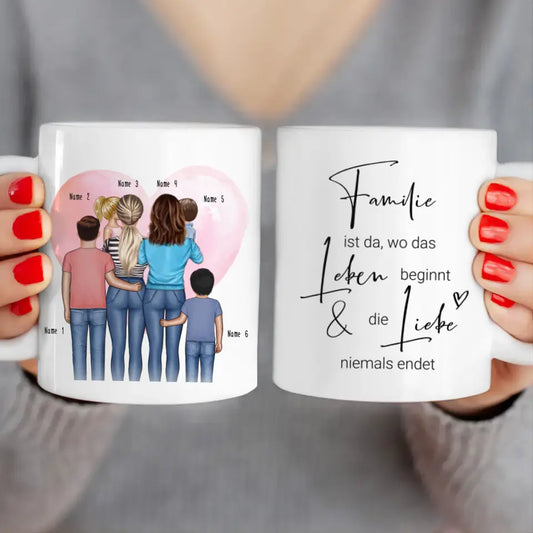 Personalisierte Tasse - Familie (lesbisch/gleichgeschlechtlich) mit 1-4 Kindern