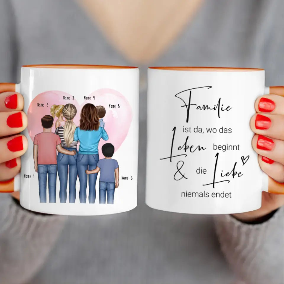 Personalisierte Tasse - Familie (lesbisch/gleichgeschlechtlich) mit 1-4 Kindern