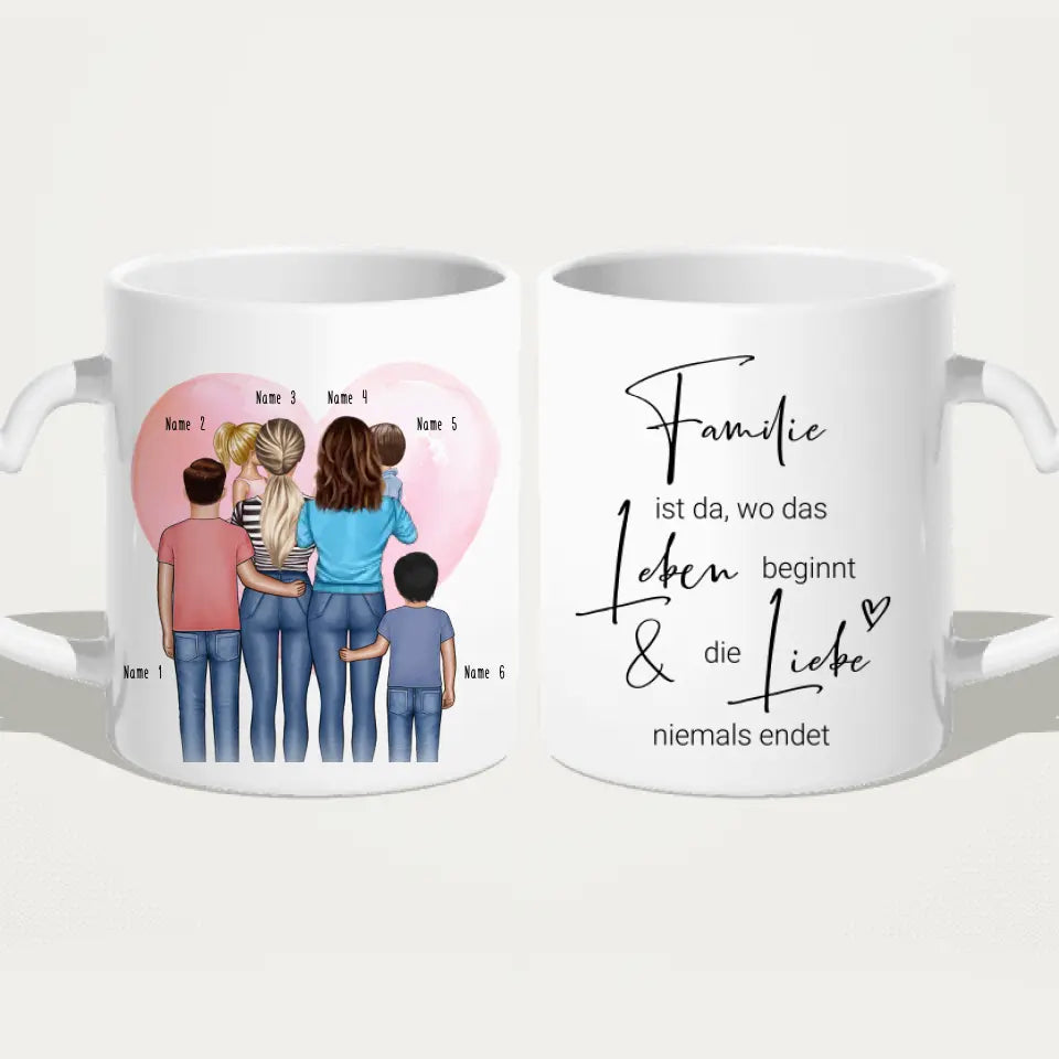 Personalisierte Tasse - Familie (lesbisch/gleichgeschlechtlich) mit 1-4 Kindern