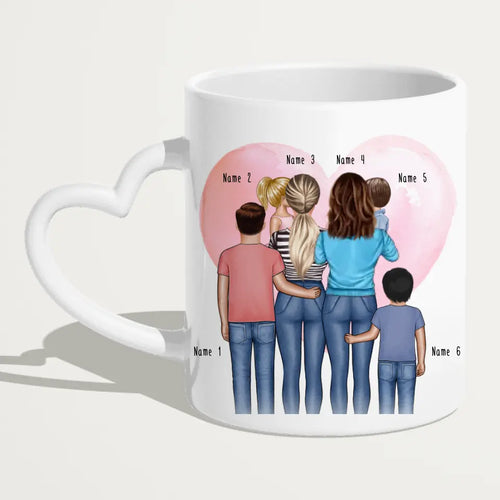 Personalisierte Tasse - Familie (lesbisch/gleichgeschlechtlich) mit 1-4 Kindern