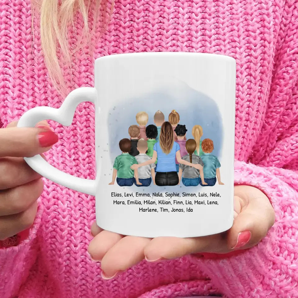 Personalisierte Tasse mit Lehrer/Lehrerin und Schulklasse (11-26 Schüler/Kinder)