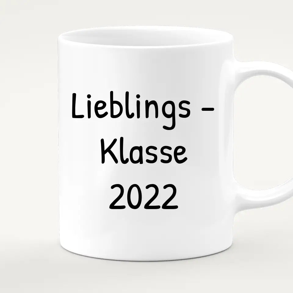 Personalisierte Tasse mit Lehrer/Lehrerin und Schulklasse (11-26 Schüler/Kinder)