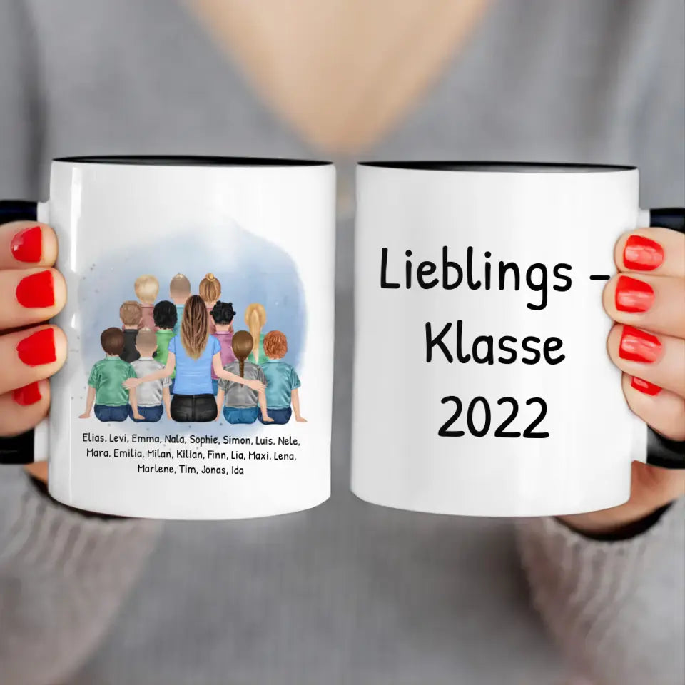 Personalisierte Tasse mit Lehrer/Lehrerin und Schulklasse (11-26 Schüler/Kinder)