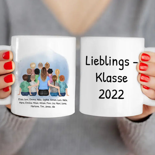 Personalisierte Tasse mit Lehrer/Lehrerin und Schulklasse (11-26 Schüler/Kinder)