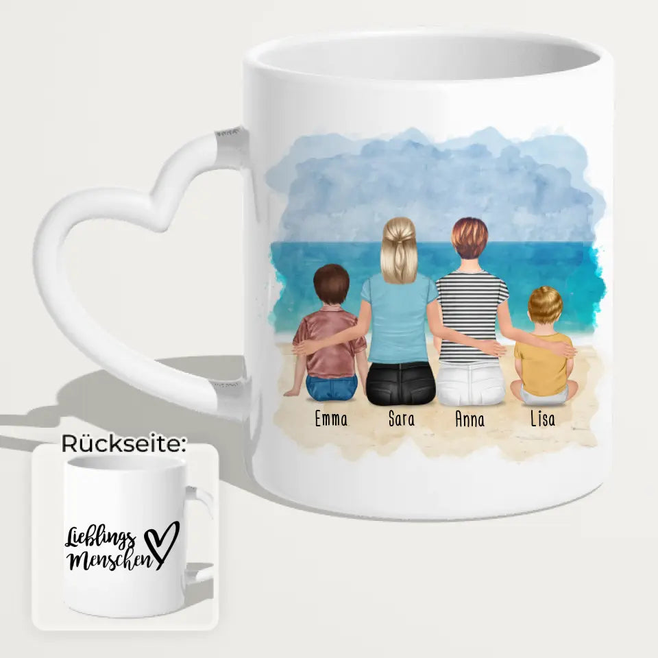 Personalisierte Tasse - 2 Frauen + 1 Kind + 1 Baby