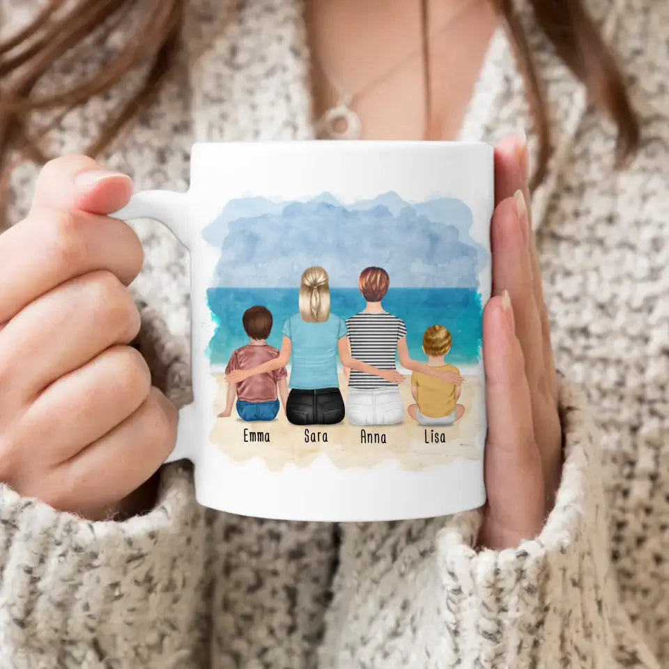 Personalisierte Tasse - 2 Frauen + 1 Kind + 1 Baby