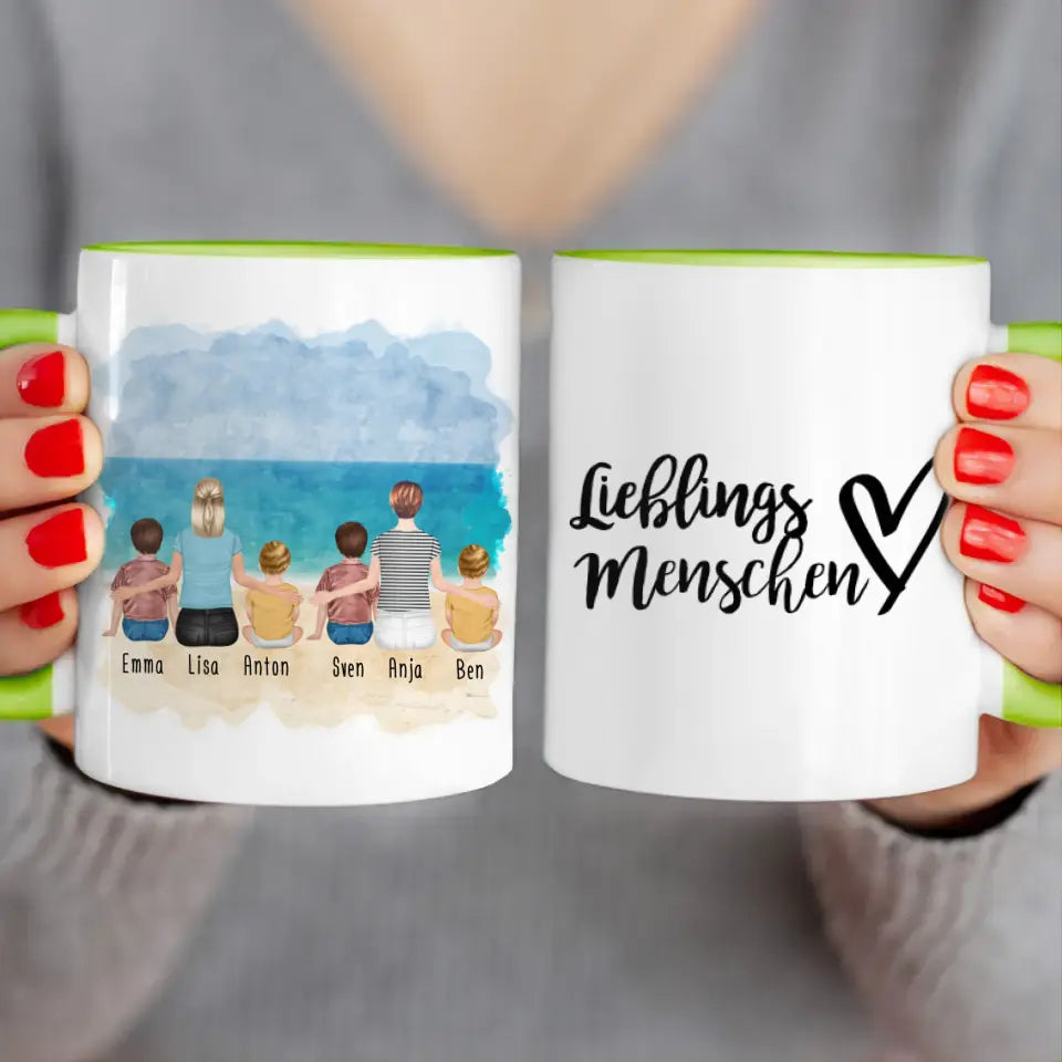 Personalisierte Tasse - 2 Frauen + 2 Kinder + 2 Babys