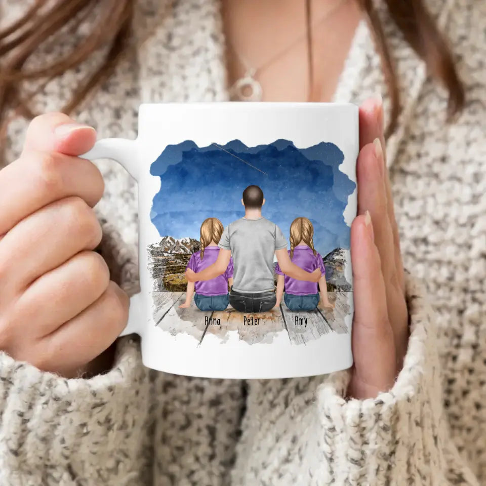 Personalisierte Tasse mit Vater/Kind (2 Kinder + 1 Vater)