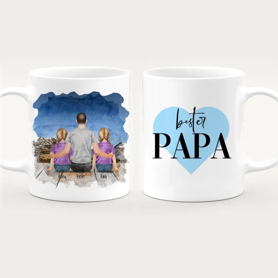 Personalisierte Tasse mit Vater/Kind (2 Kinder + 1 Vater)