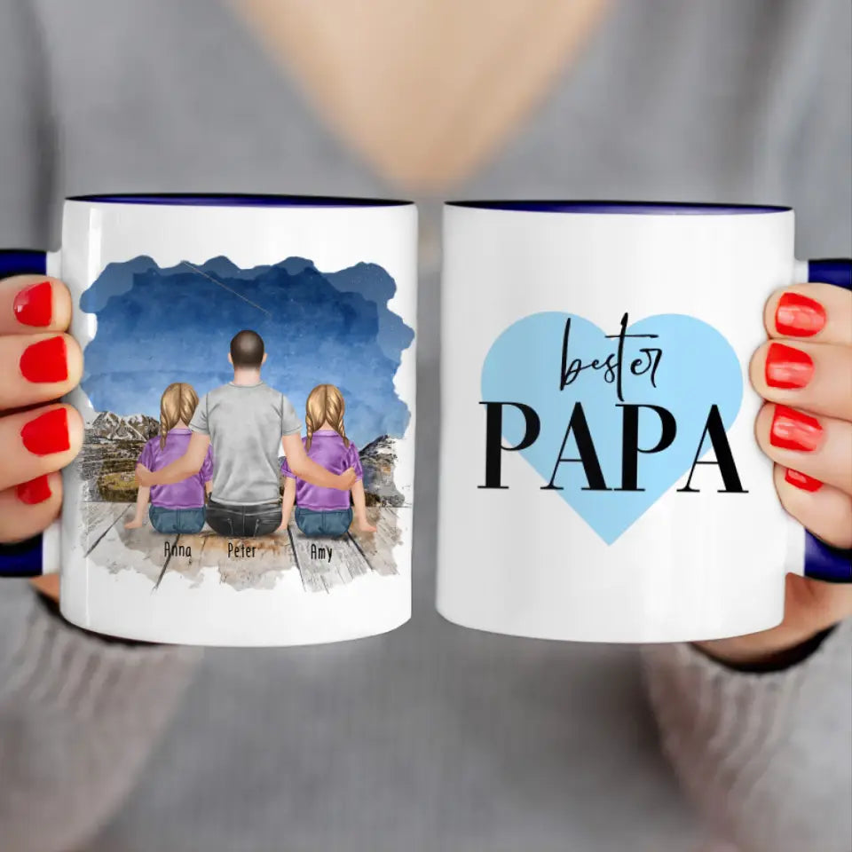 Personalisierte Tasse mit Vater/Kind (2 Kinder + 1 Vater)