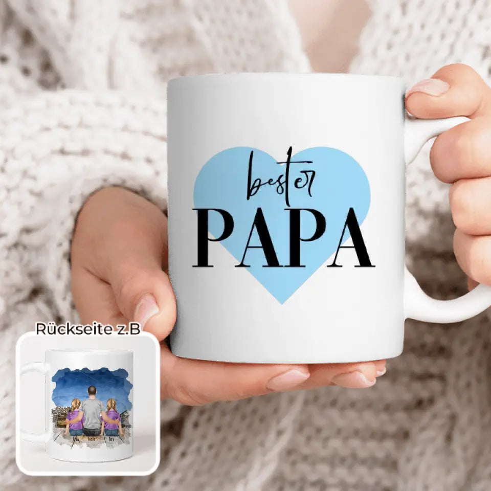 Personalisierte Tasse mit Vater/Kind (2 Kinder + 1 Vater)