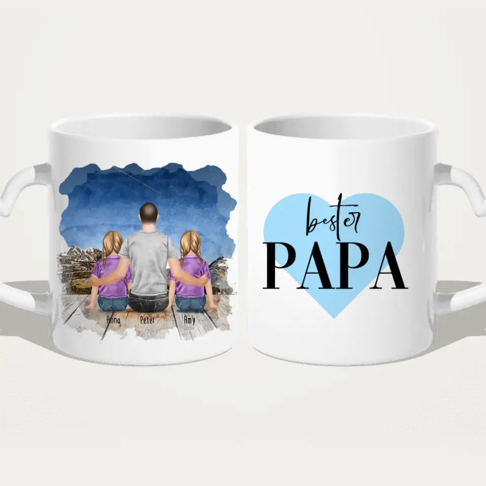 Personalisierte Tasse mit Vater/Kind (2 Kinder + 1 Vater)