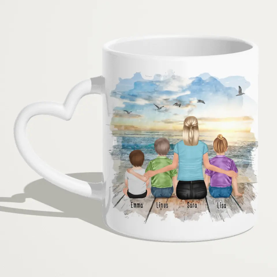 Personalisierte Tasse mit Patin (1 Baby + 2 Kinder + 1 Patin)