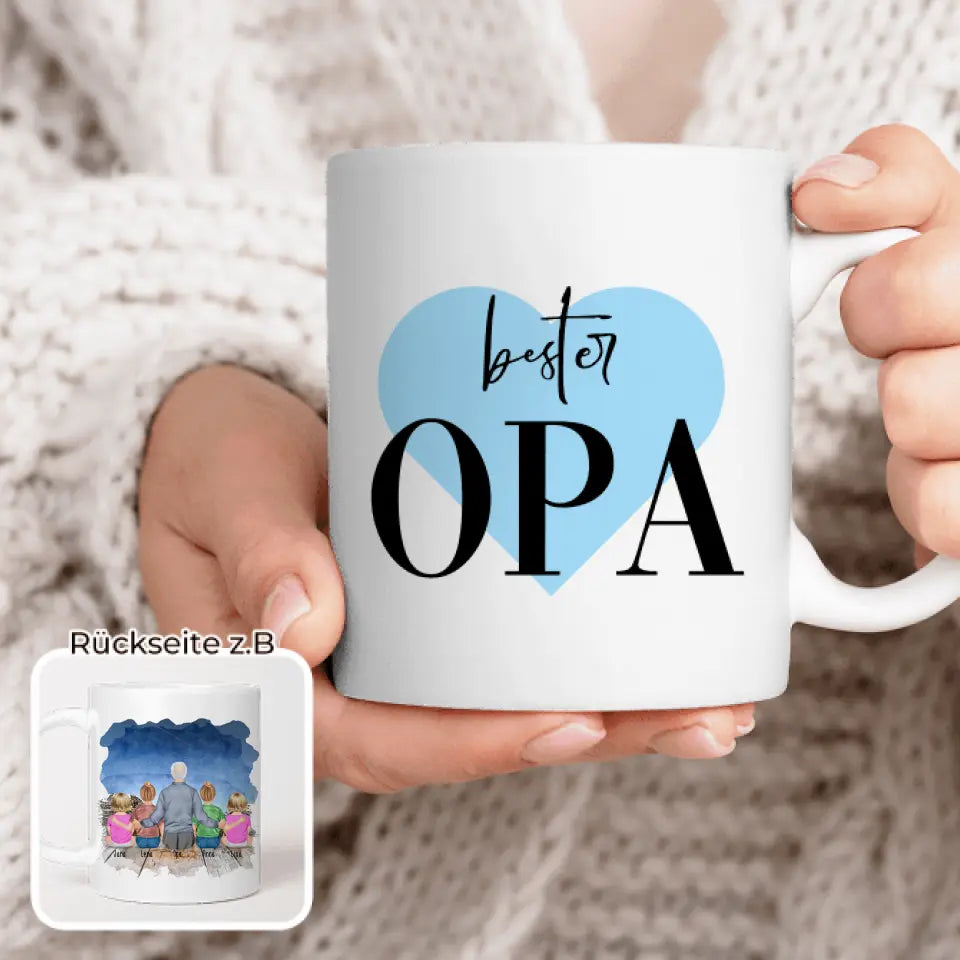 Personalisierte Tasse für Opa (2 Kinder + 2 Babys + 1 Opa)