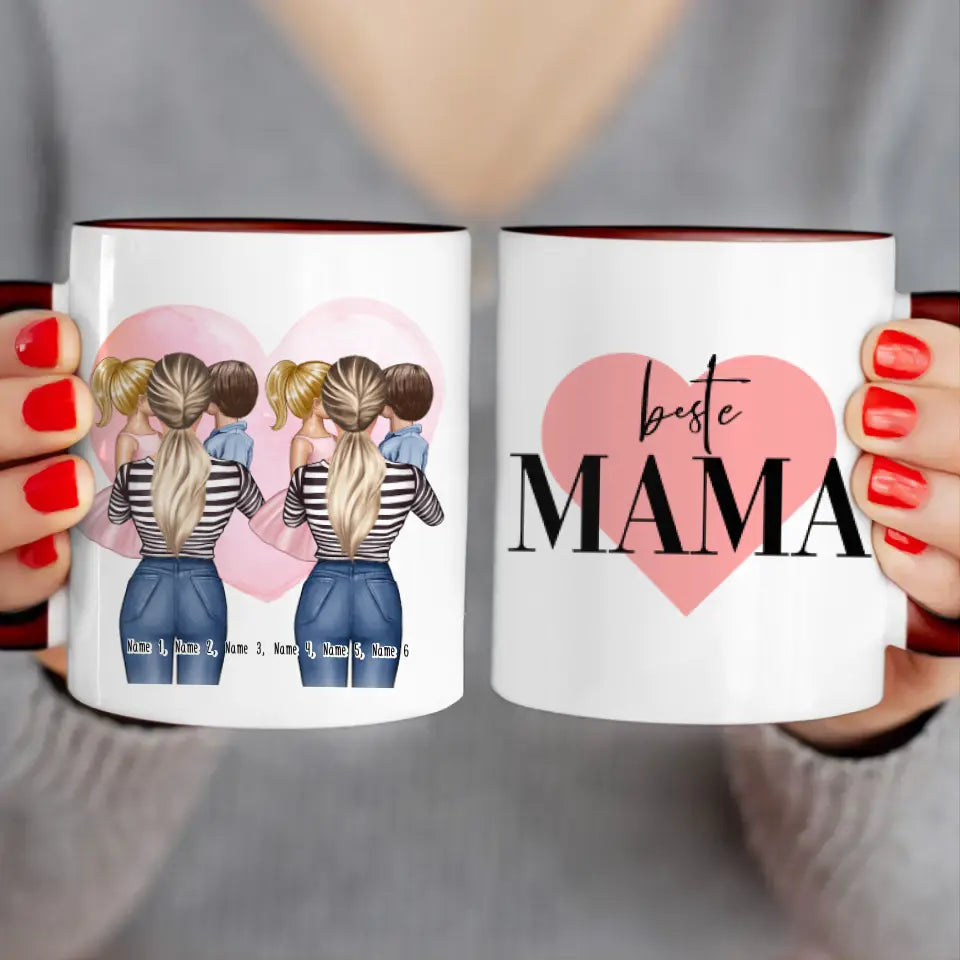 Personalisierte Tasse 2 Frauen mit je 1 Kind & 1 Baby