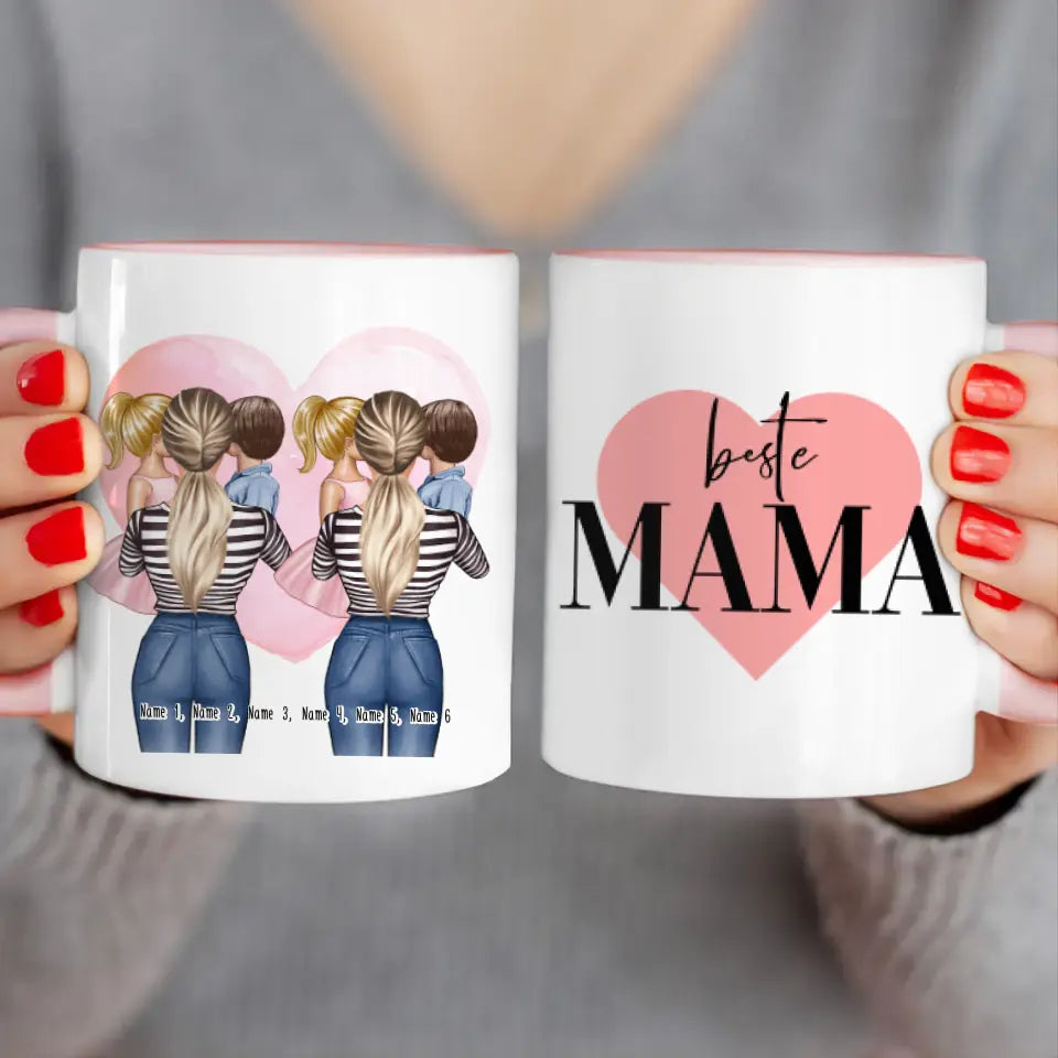 Personalisierte Tasse 2 Frauen mit je 1 Kind & 1 Baby