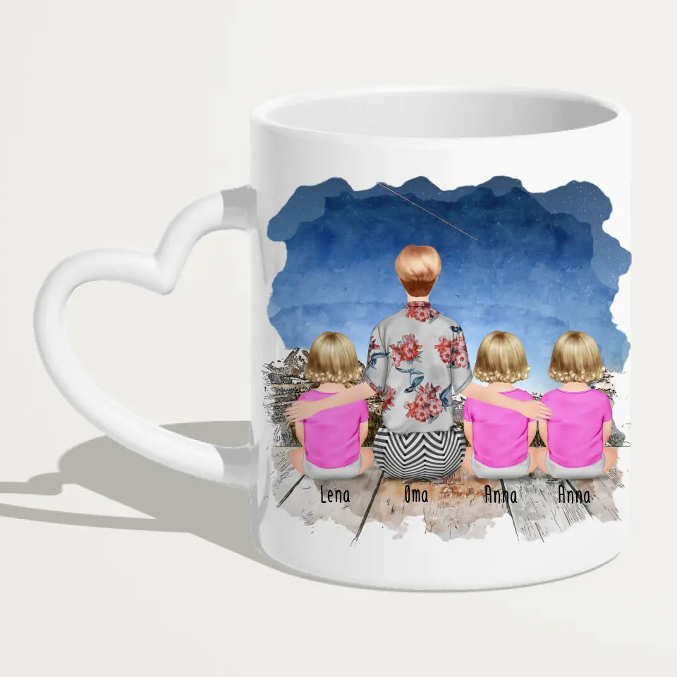 Personalisierte Tasse für Oma (3 Babys + 1 Oma)