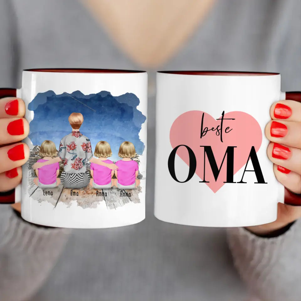 Personalisierte Tasse für Oma (3 Babys + 1 Oma)