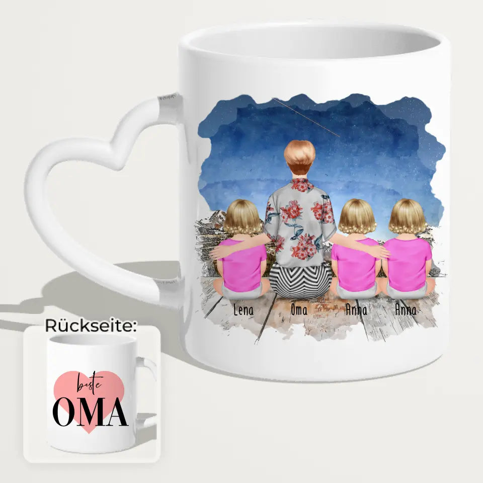 Personalisierte Tasse für Oma (3 Babys + 1 Oma)