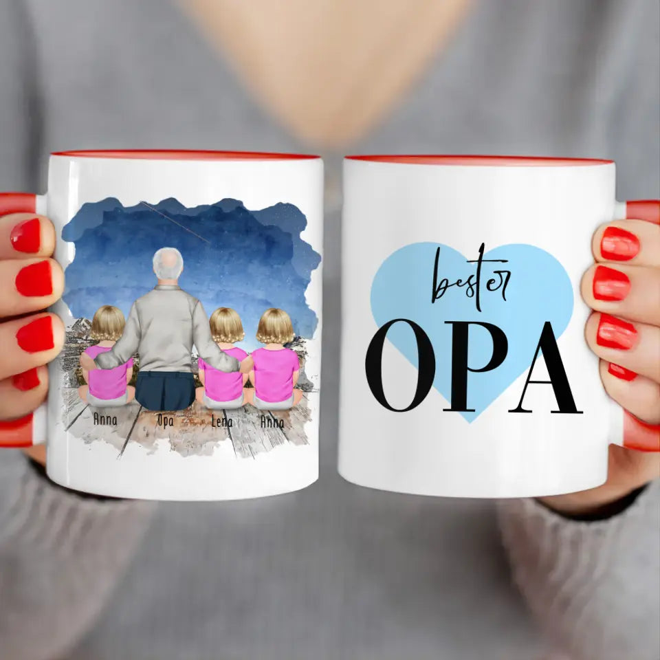 Personalisierte Tasse für Opa (3 Babys + 1 Opa)