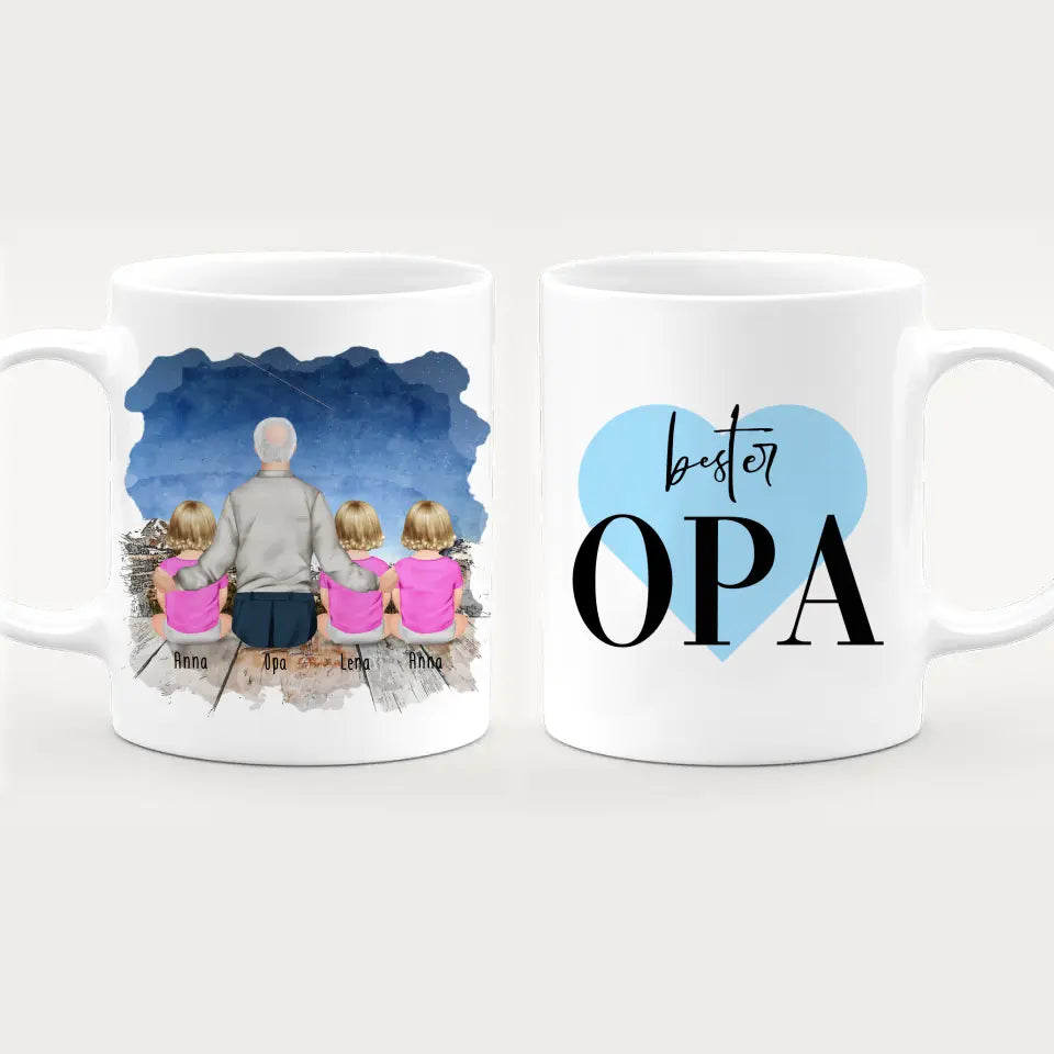 Personalisierte Tasse für Opa (3 Babys + 1 Opa)