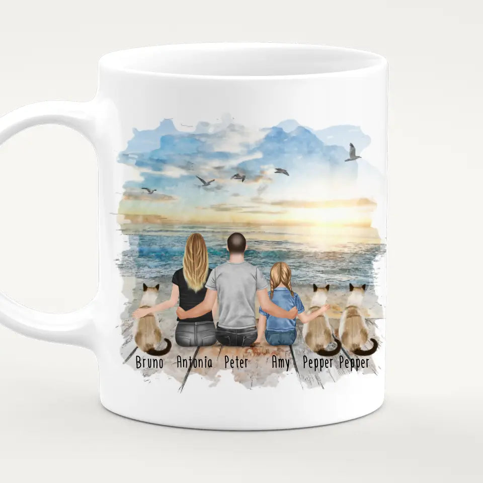 Tasse Familie mit 1 Kind + 3 Katzen