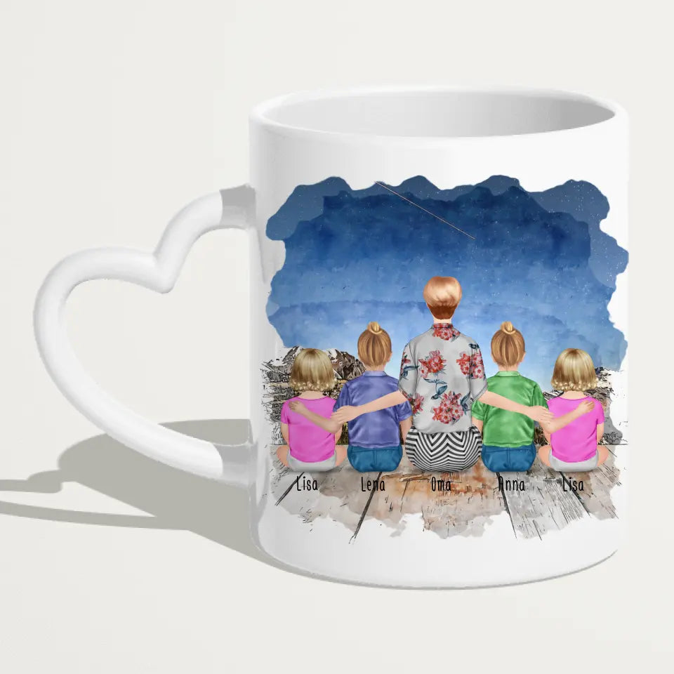 Personalisierte Tasse für Oma (2 Kinder + 2 Babys + 1 Oma)