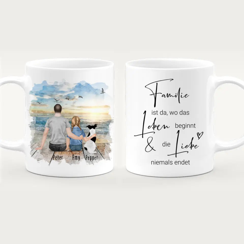 Personalisierte Tasse - 1 Mann + 1 Kind + 1 Hund