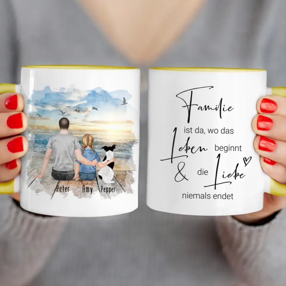 Personalisierte Tasse - 1 Mann + 1 Kind + 1 Hund