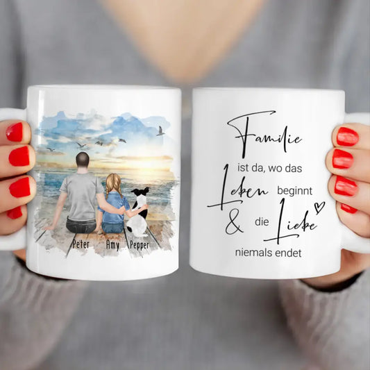 Personalisierte Tasse - 1 Mann + 1 Kind + 1 Hund