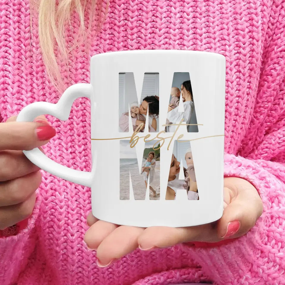 Personalisierte Tasse mit Mama Schriftzug und deinen Bildern