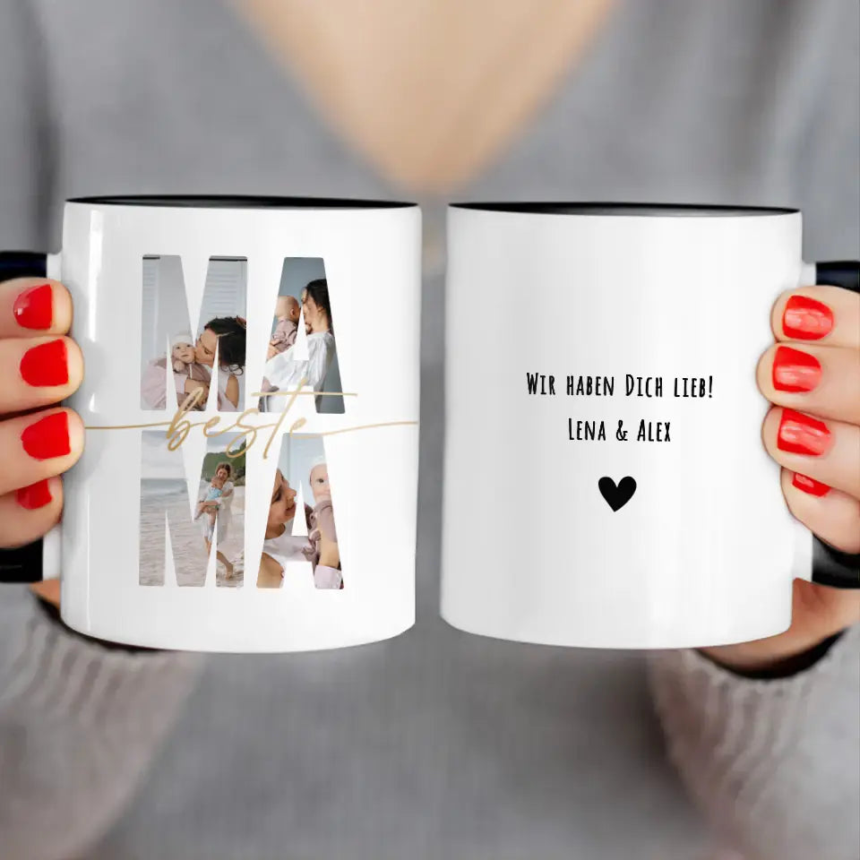 Personalisierte Tasse mit Mama Schriftzug und deinen Bildern