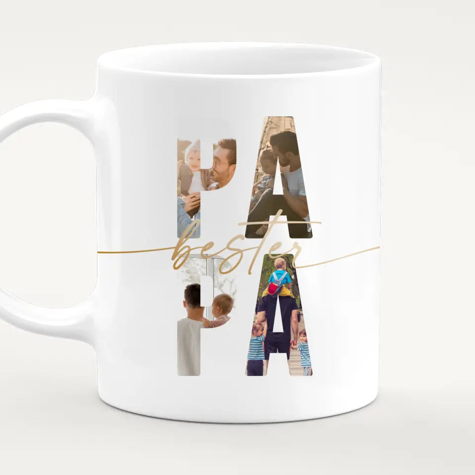 Personalisierte Tasse mit Papa Schriftzug und deinen Bildern