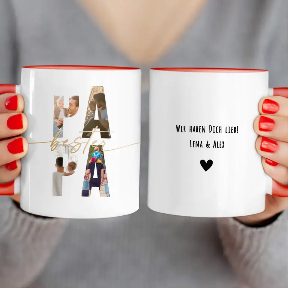 Personalisierte Tasse mit Papa Schriftzug und deinen Bildern