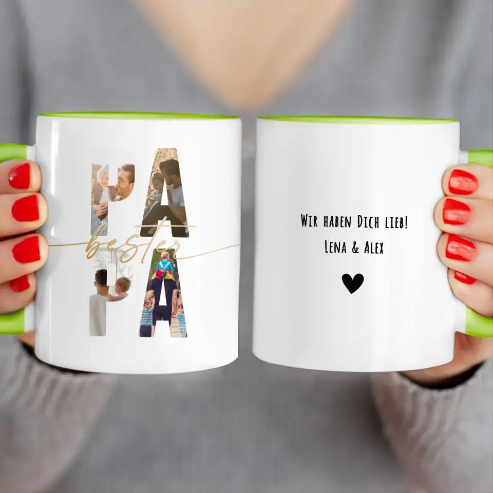 Personalisierte Tasse mit Papa Schriftzug und deinen Bildern