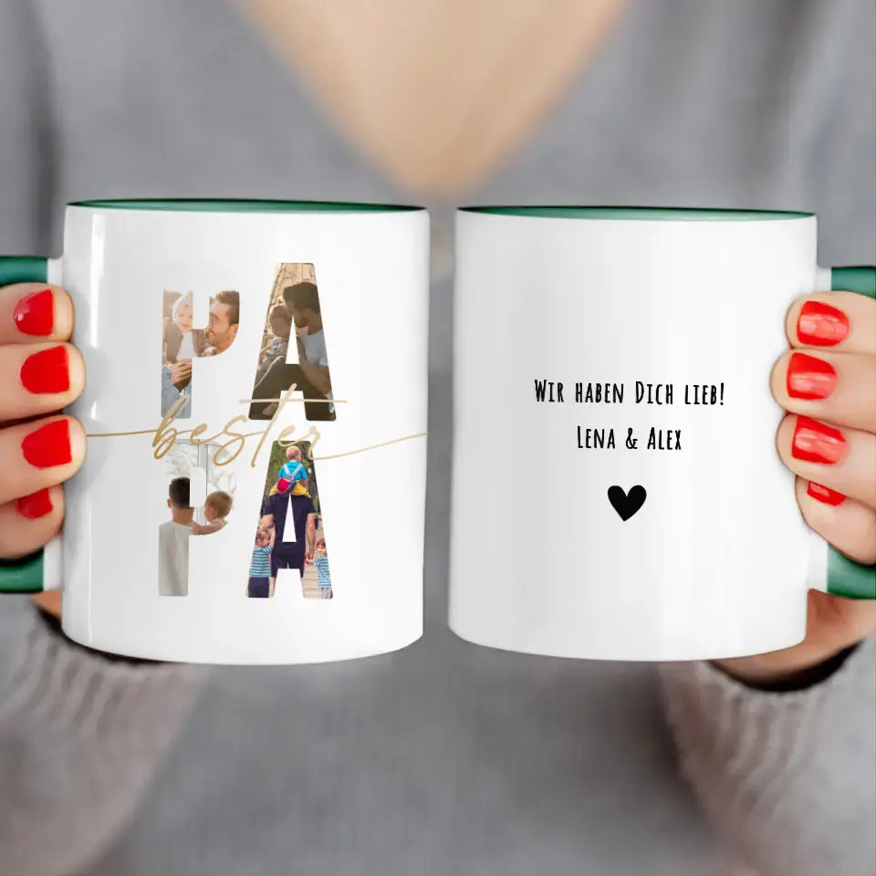 Personalisierte Tasse mit Papa Schriftzug und deinen Bildern